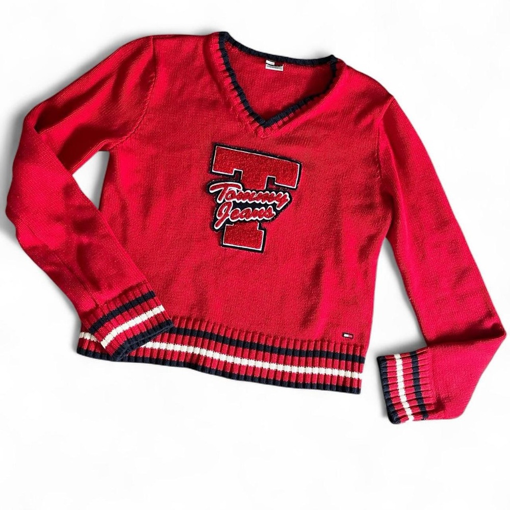 TOMMY HILFIGER • vintage Tommy Jeans v-neck varsity patriotic american sweater